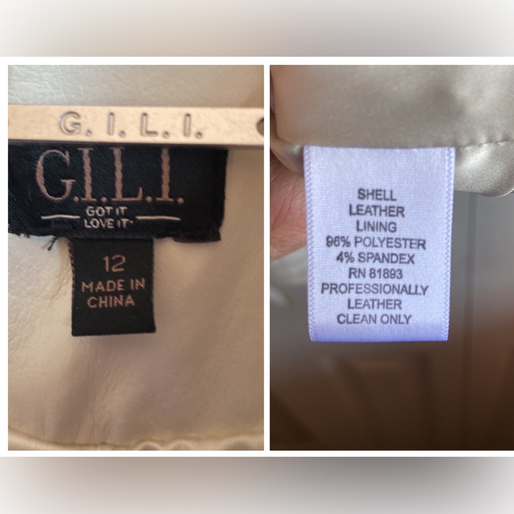 G.I.L.I. EUC Fitted Lined Zipper Close Leather Jacket Size 12 - Picture 10 of 11